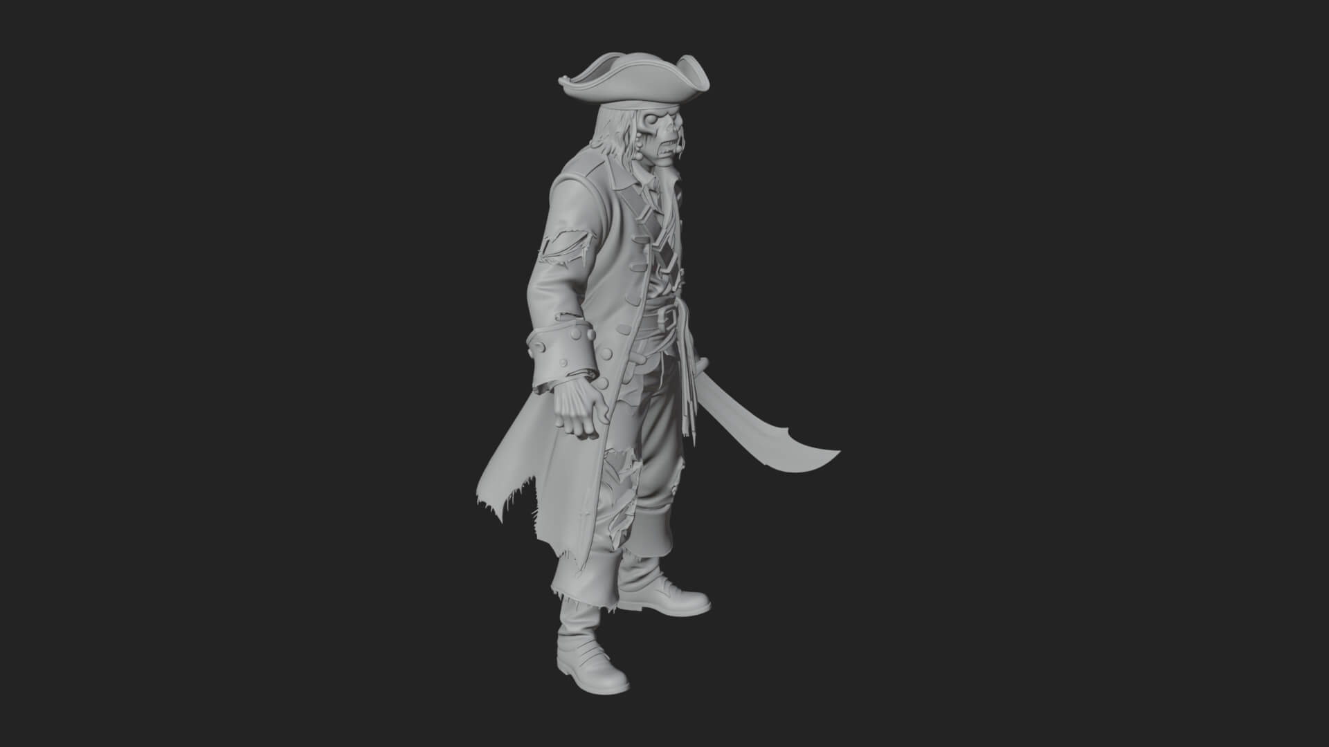 Zombie Pirate Captain Statue Design 4 3D Print Model 3D Model