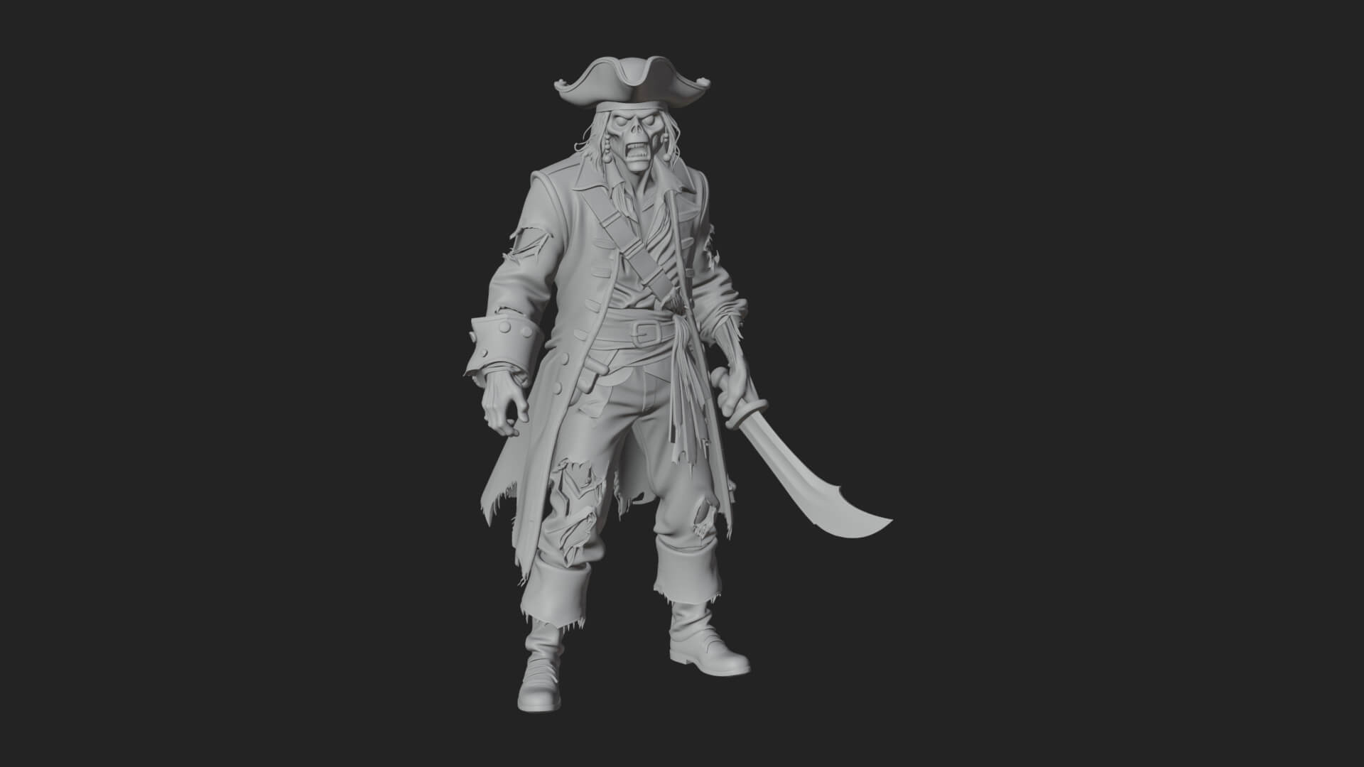 Zombie Pirate Captain Statue Design 4 3D Print Model 3D Model