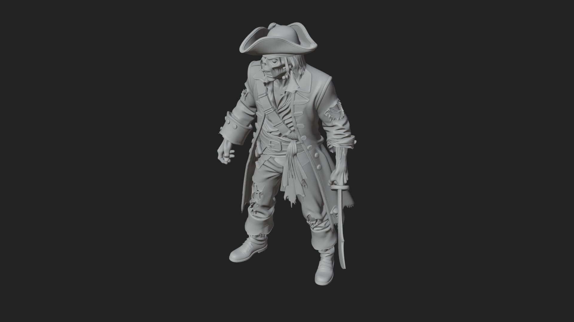 Zombie Pirate Captain Statue Design 4 3D Print Model 3D Model