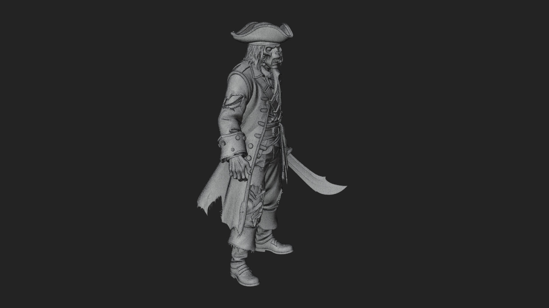 Zombie Pirate Captain Statue Design 4 3D Print Model 3D Model