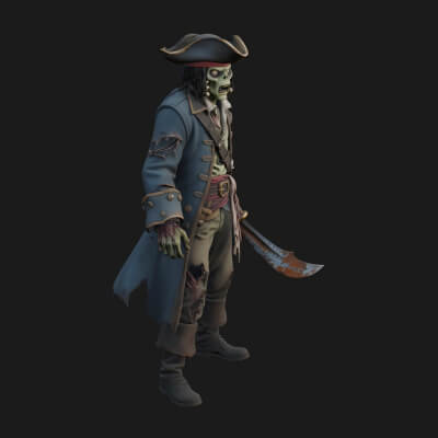 Zombie Pirate Captain Statue Design 4 3D Print Model