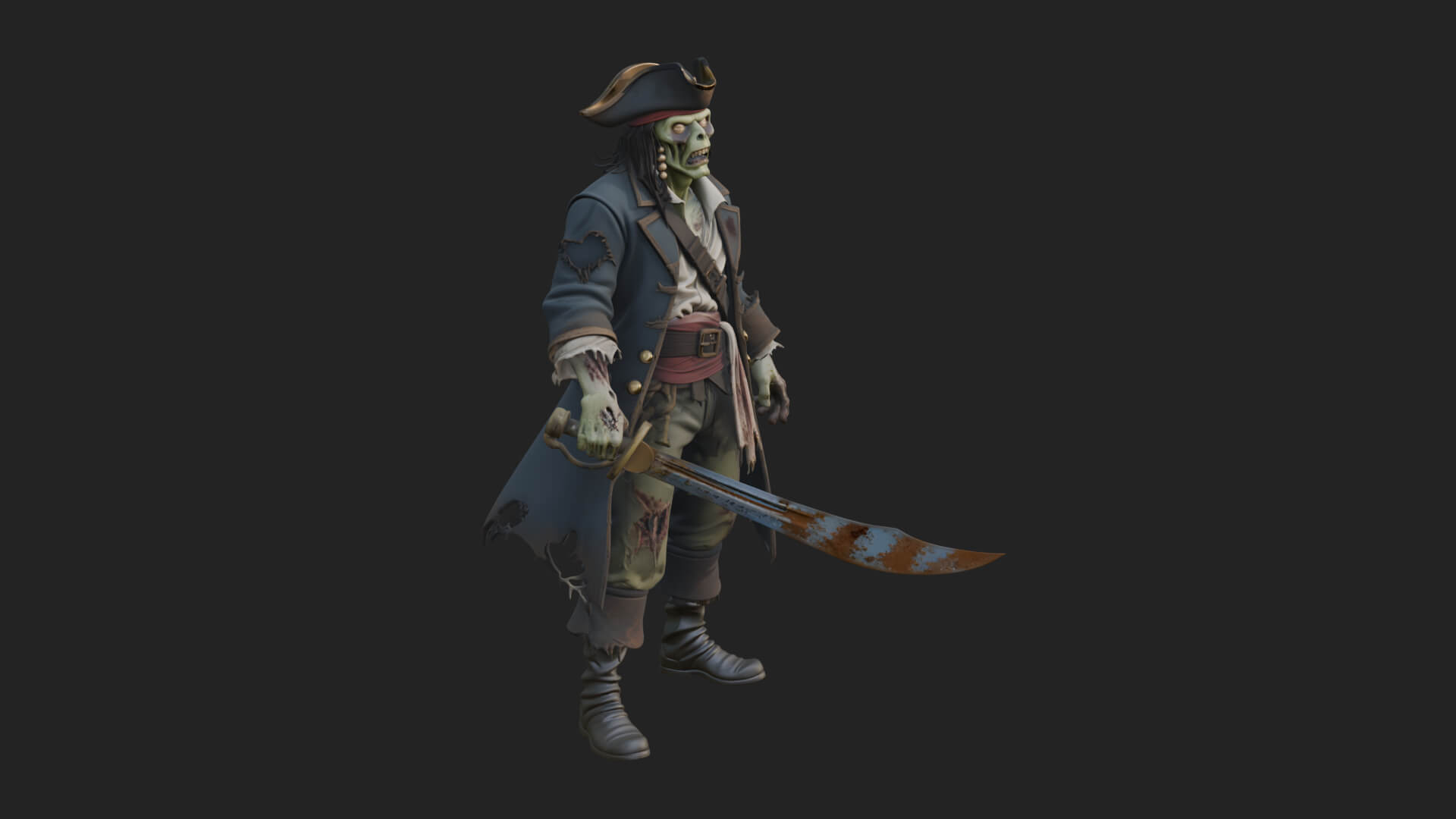Zombie Pirate Captain Statue Design 5 3D Print Model 3D Model
