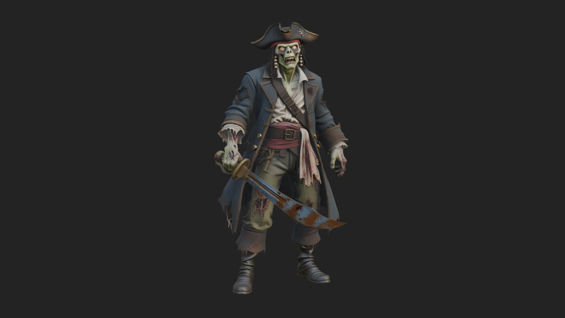 Zombie Pirate Captain Statue Design 5 3D Print Model 3D Model