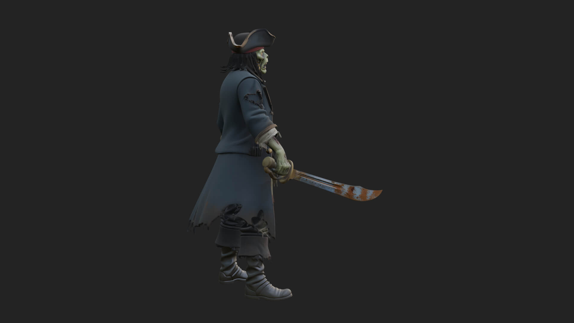 Zombie Pirate Captain Statue Design 5 3D Print Model 3D Model