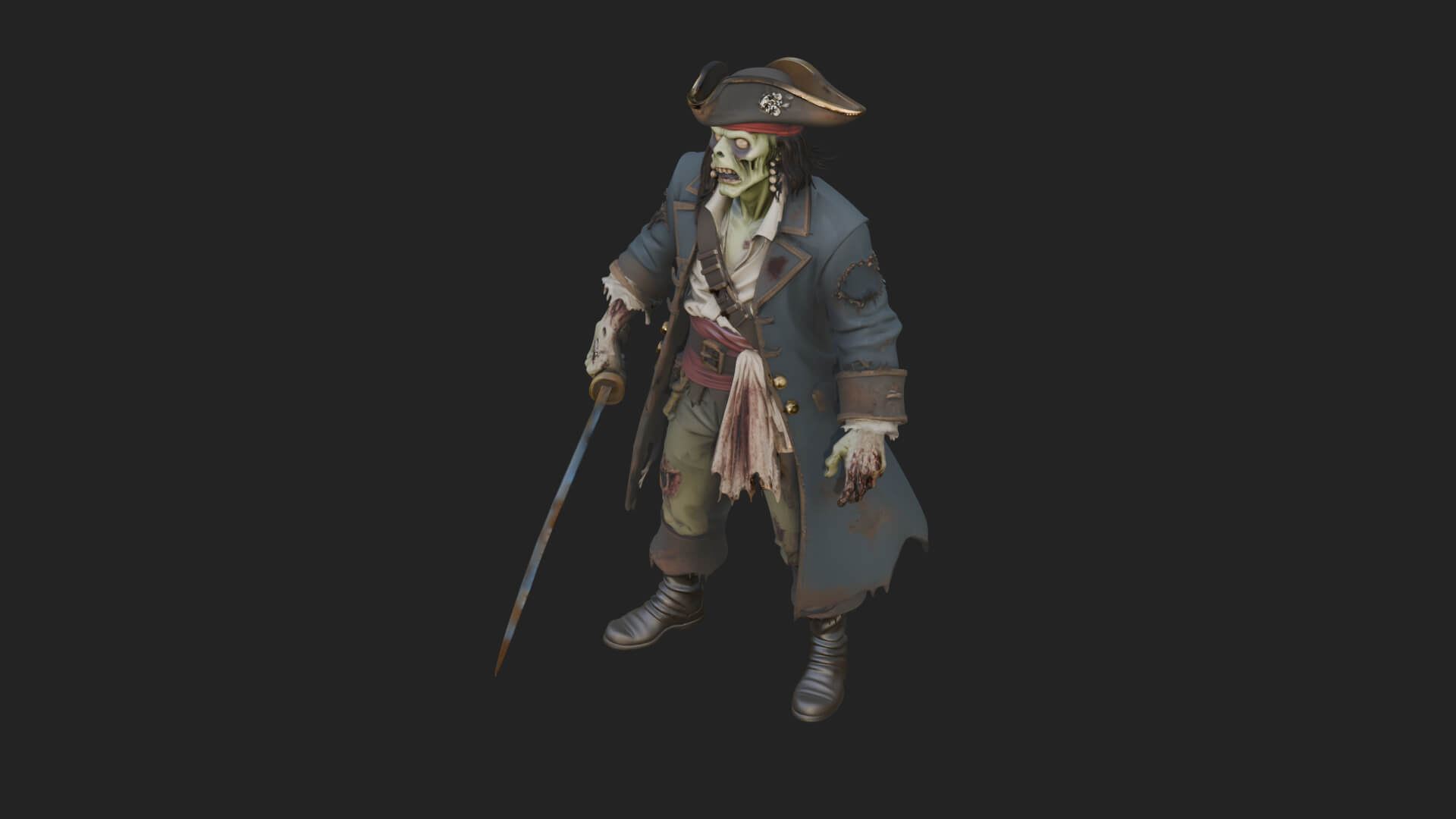 Zombie Pirate Captain Statue Design 5 3D Print Model 3D Model