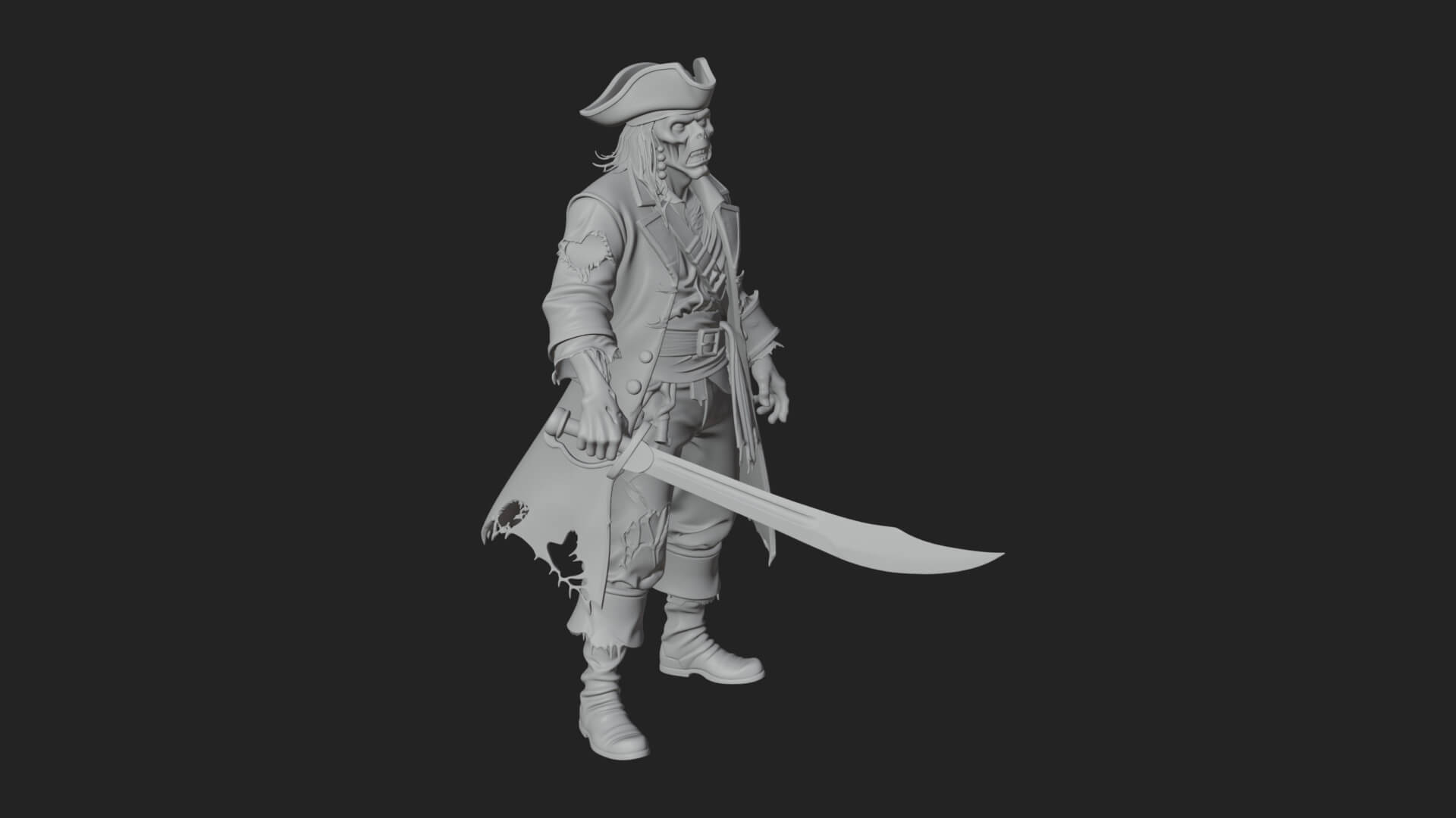 Zombie Pirate Captain Statue Design 5 3D Print Model 3D Model