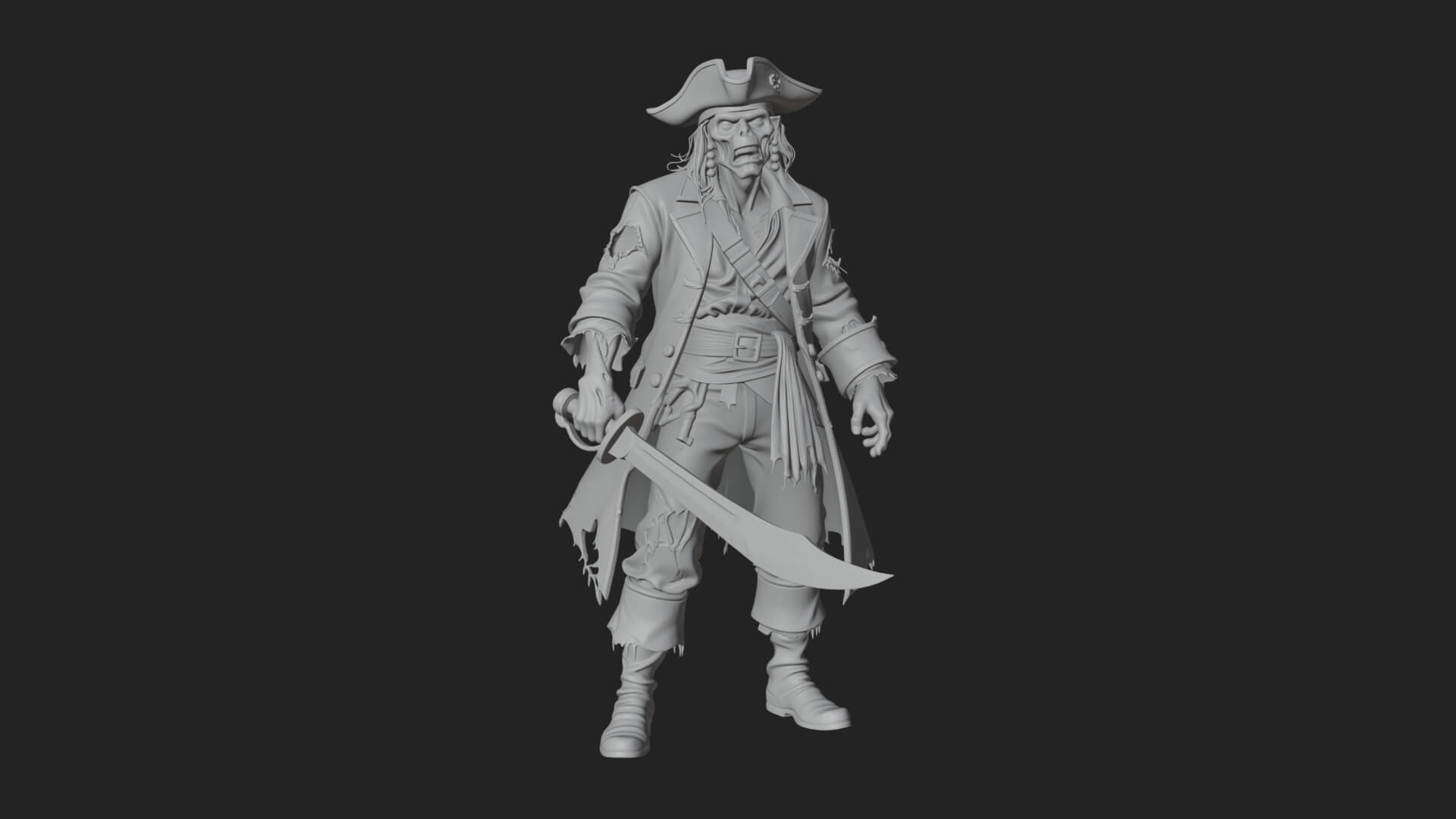 Zombie Pirate Captain Statue Design 5 3D Print Model 3D Model