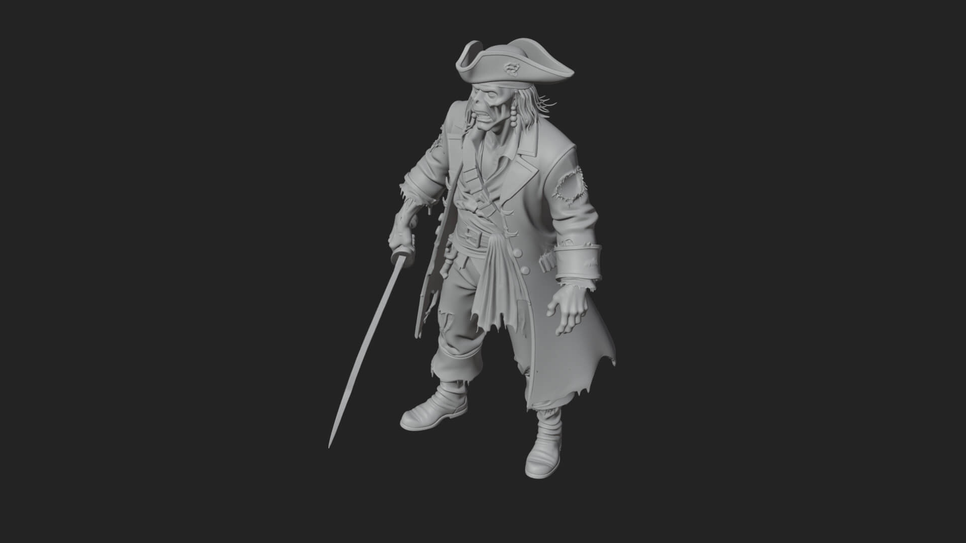 Zombie Pirate Captain Statue Design 5 3D Print Model 3D Model