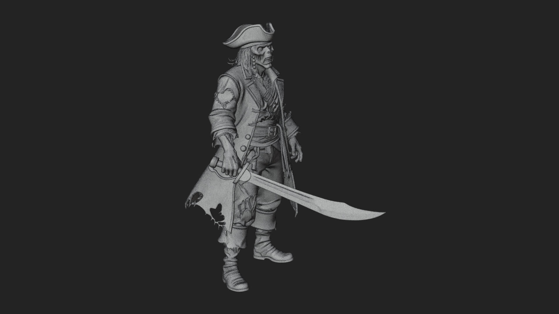 Zombie Pirate Captain Statue Design 5 3D Print Model 3D Model