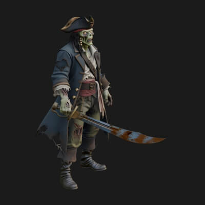 Zombie Pirate Captain Statue Design 5 3D Print Model