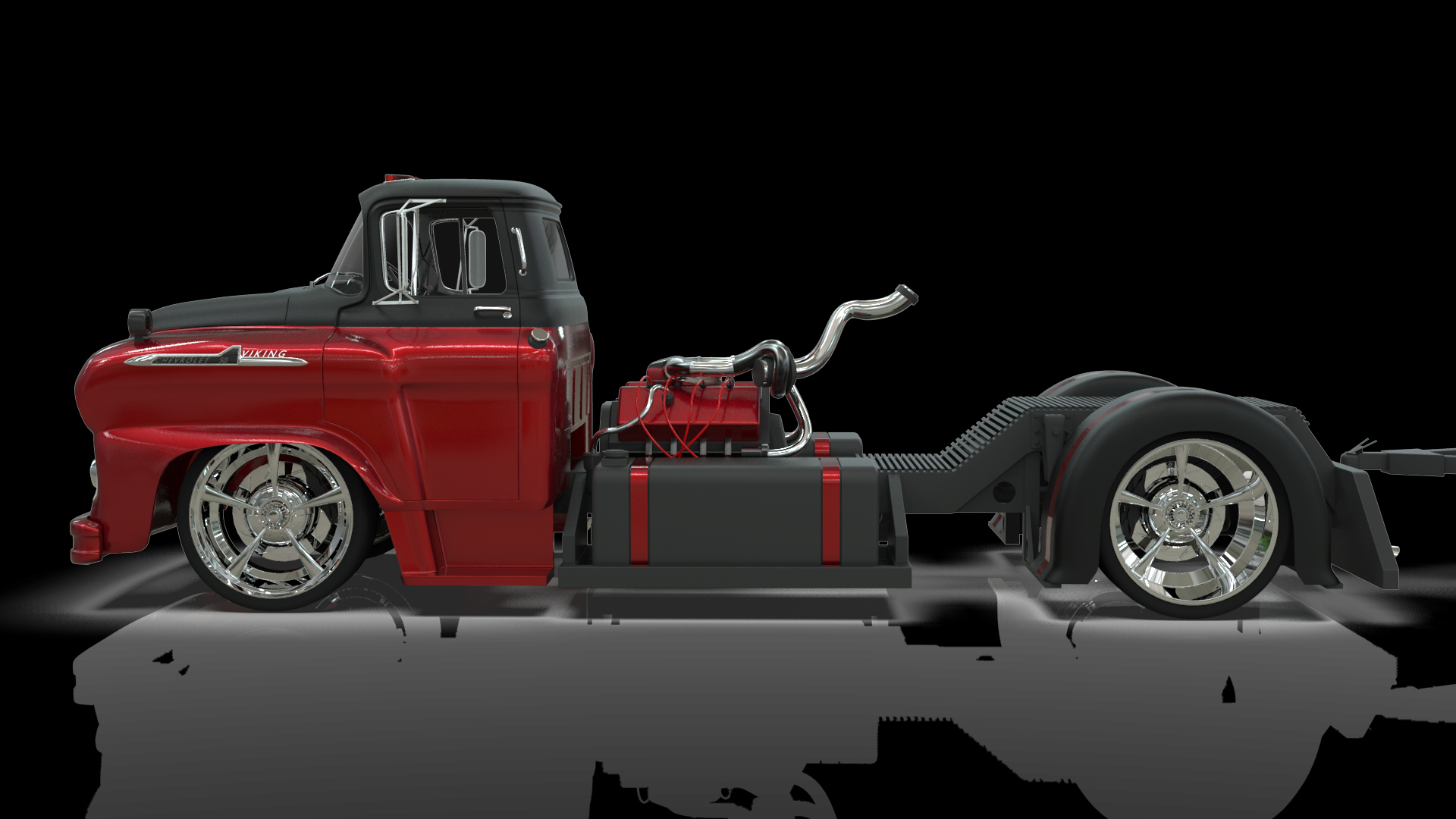 1958 Viking 50 Custom Lowrider Truck with Trailer and Motorc 3D Model