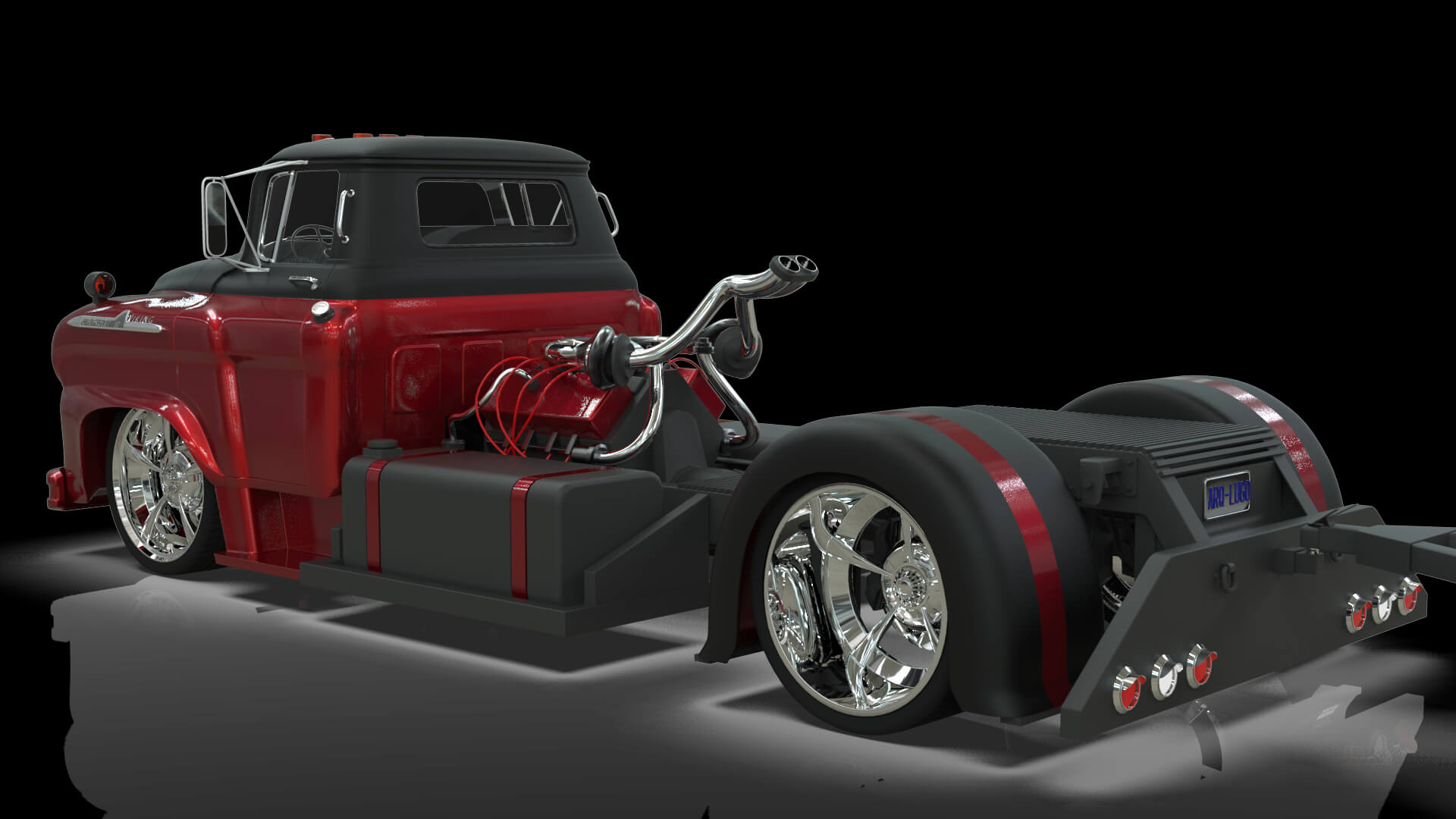 1958 Viking 50 Custom Lowrider Truck with Trailer and Motorc 3D Model