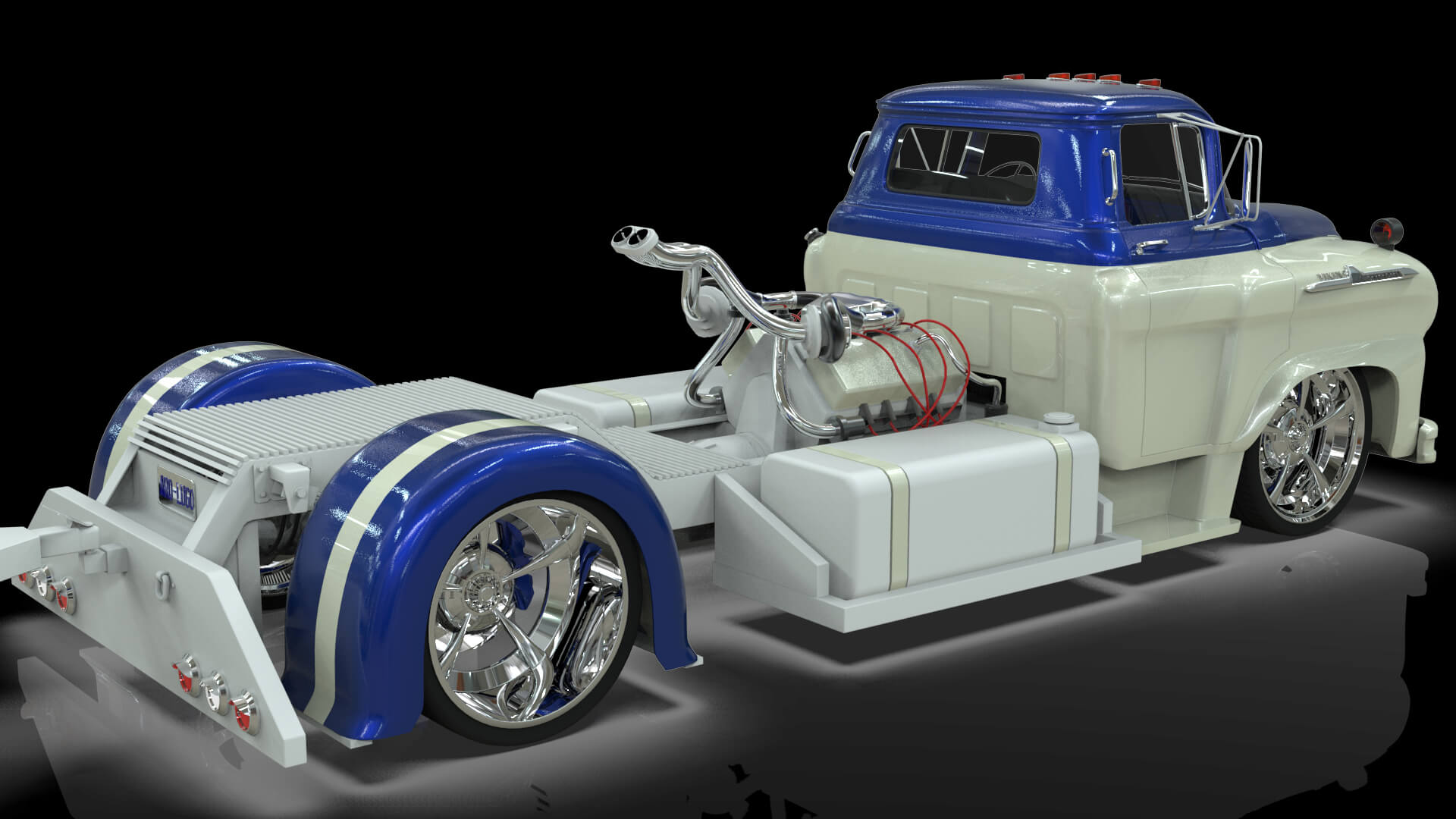 1958 Viking 50 Custom Lowrider Truck with Trailer and Motorc 3D Model