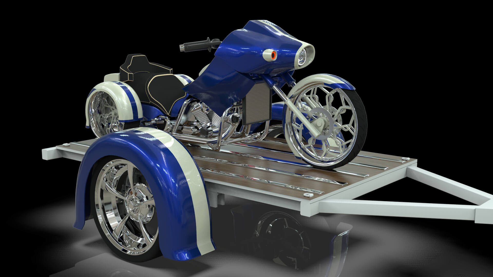 1958 Viking 50 Custom Lowrider Truck with Trailer and Motorc 3D Model