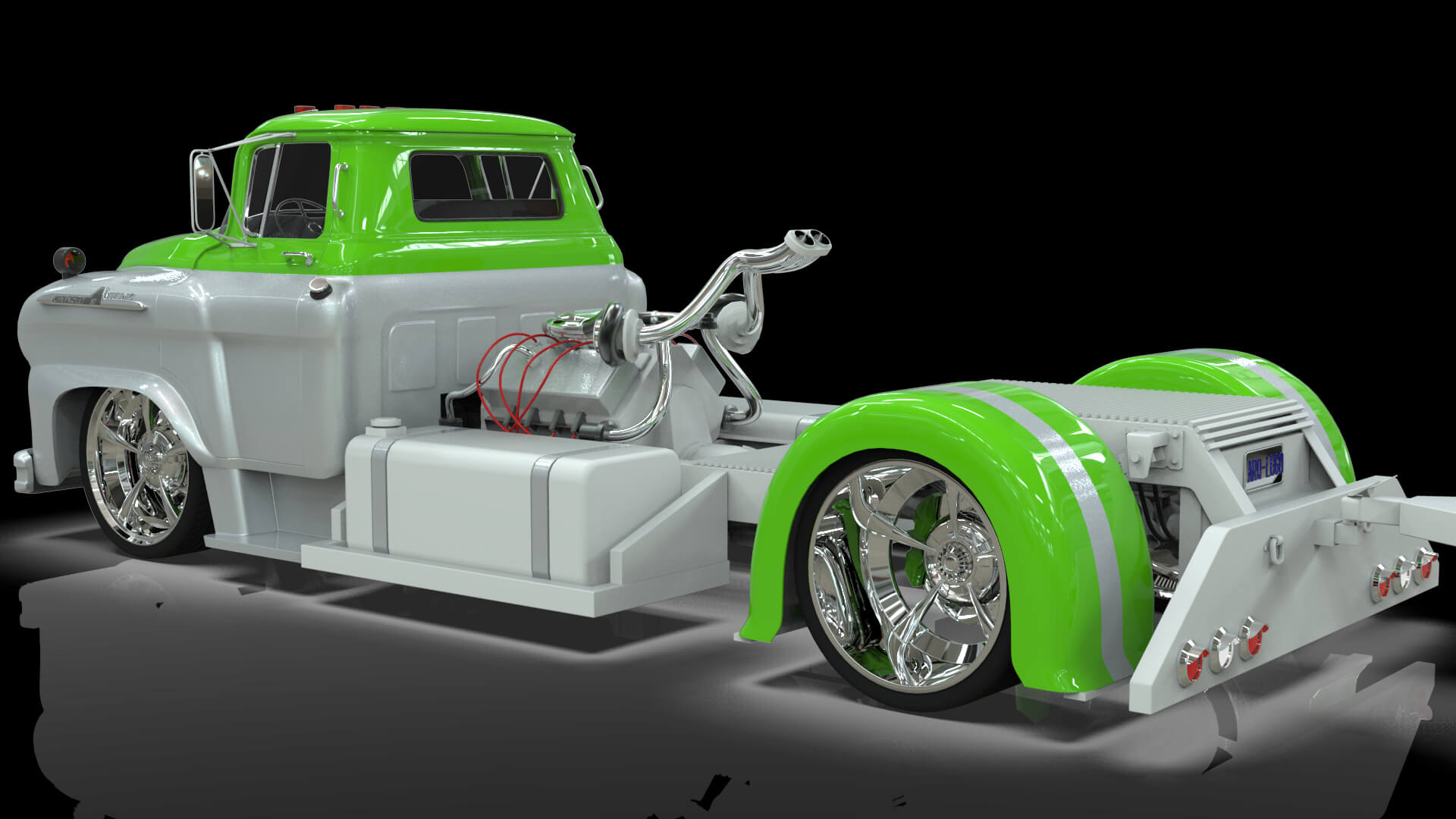 1958 Viking 50 Custom Lowrider Truck with Trailer and Motorc 3D Model