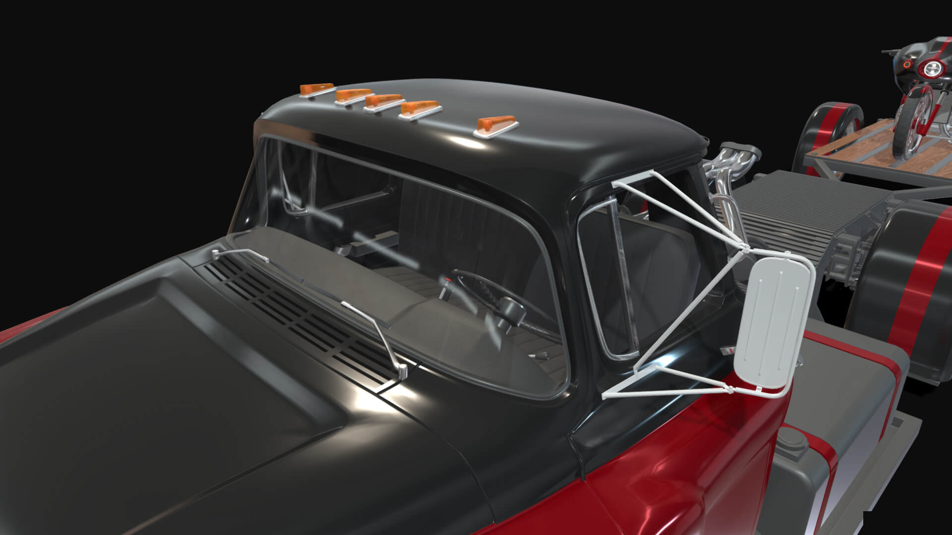 1958 Viking 50 Custom Lowrider Truck with Trailer and Motorc 3D Model