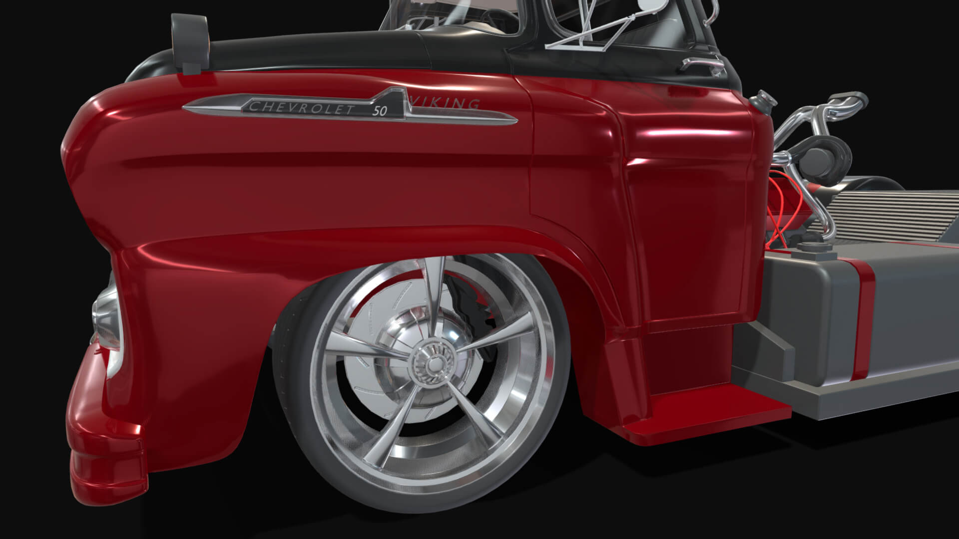 1958 Viking 50 Custom Lowrider Truck with Trailer and Motorc 3D Model