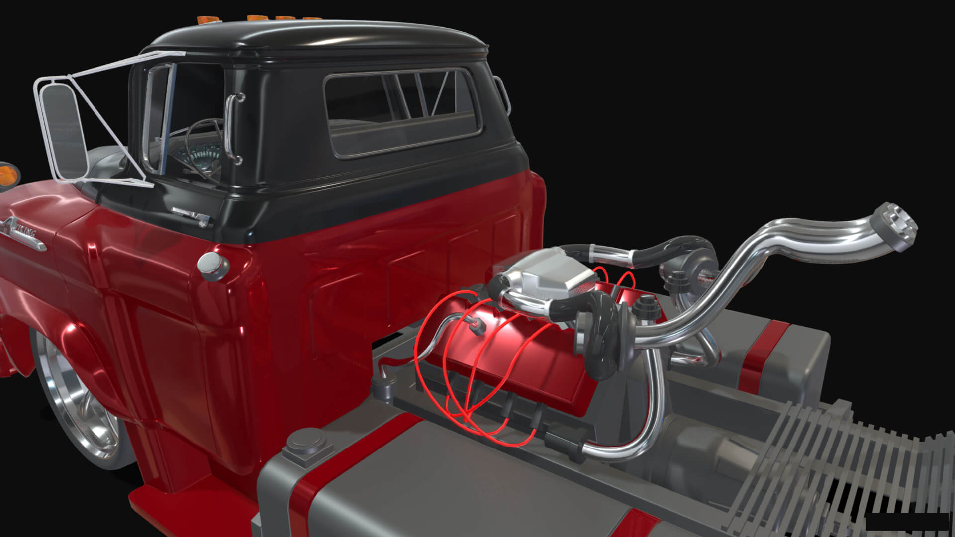 1958 Viking 50 Custom Lowrider Truck with Trailer and Motorc 3D Model