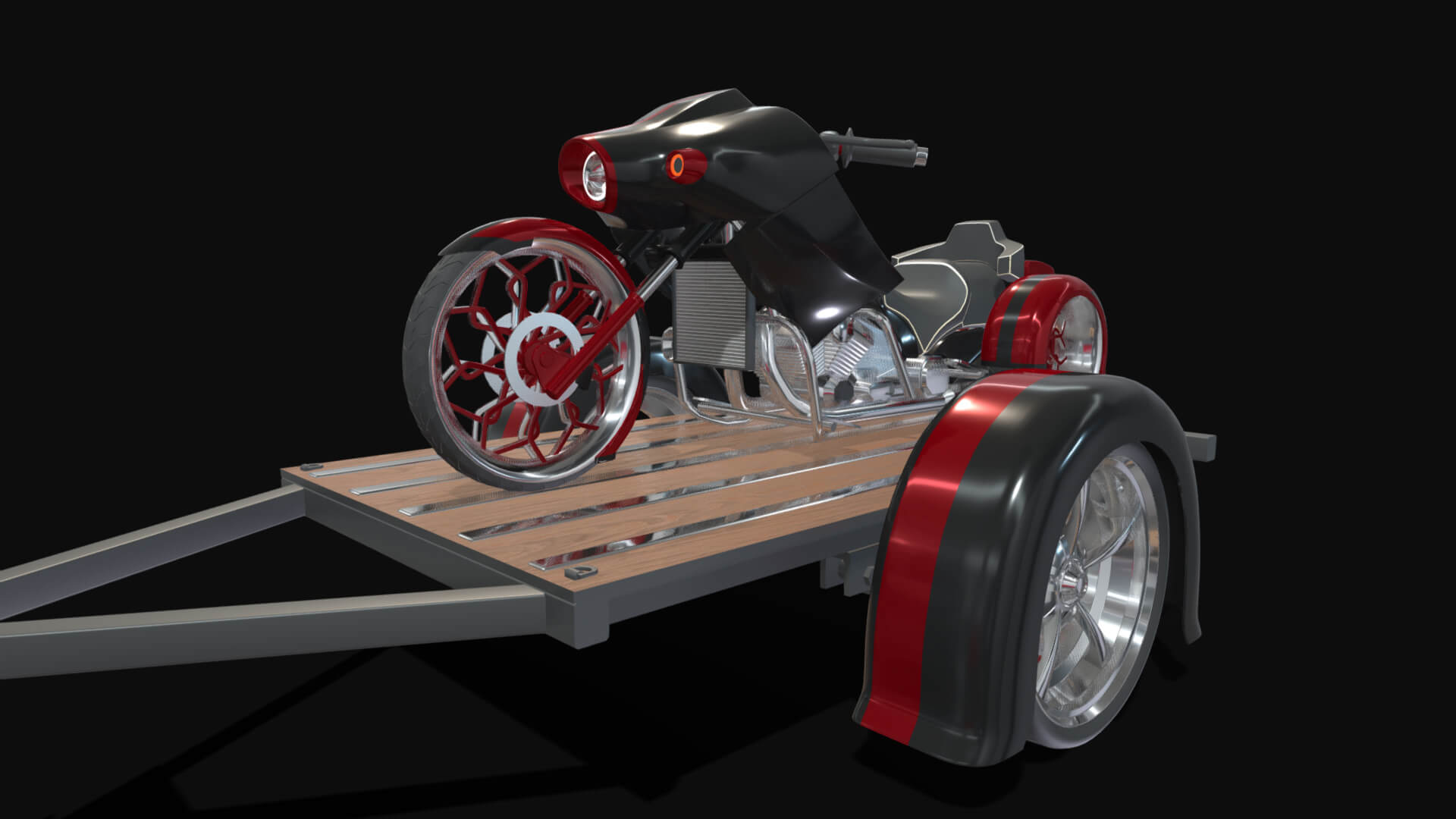 1958 Viking 50 Custom Lowrider Truck with Trailer and Motorc 3D Model