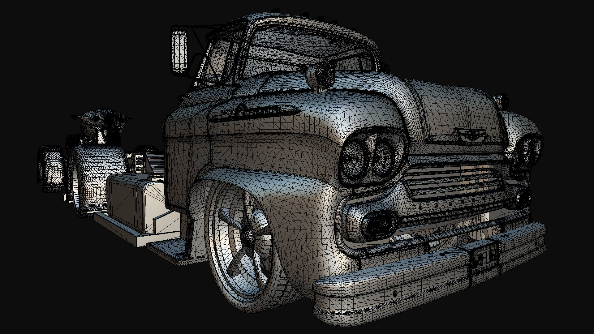 1958 Viking 50 Custom Lowrider Truck with Trailer and Motorc 3D Model
