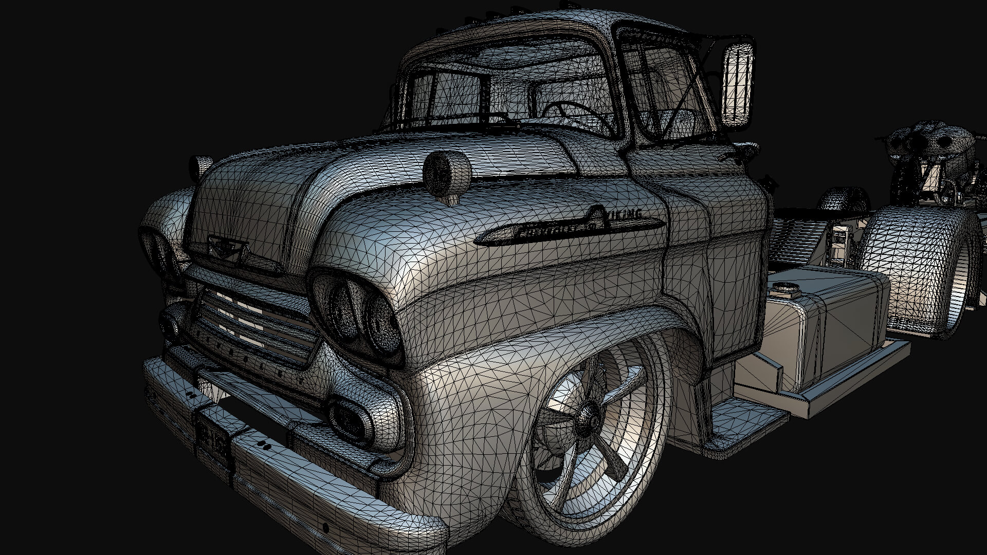 1958 Viking 50 Custom Lowrider Truck with Trailer and Motorc 3D Model