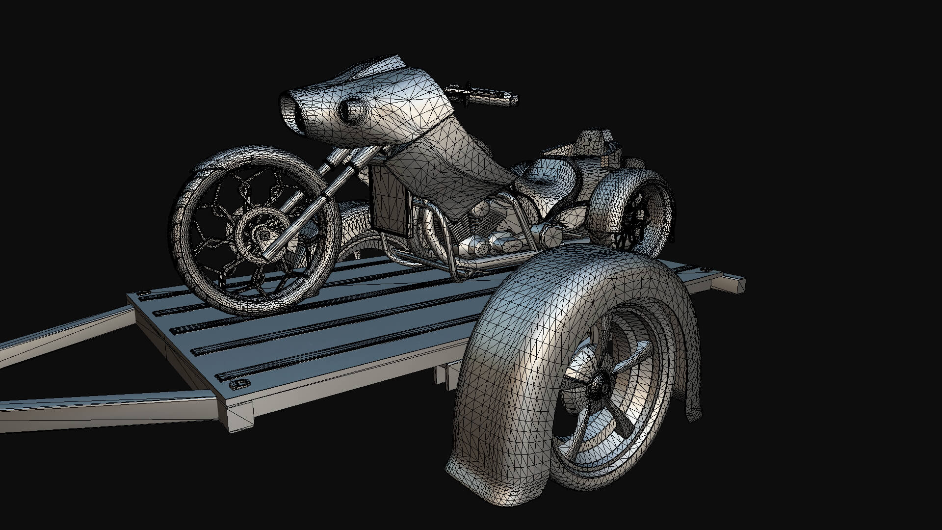1958 Viking 50 Custom Lowrider Truck with Trailer and Motorc 3D Model