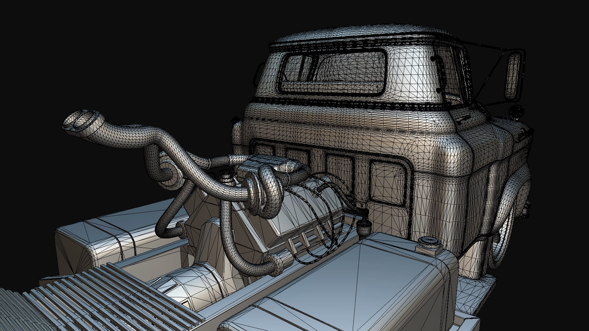 1958 Viking 50 Custom Lowrider Truck with Trailer and Motorc 3D Model