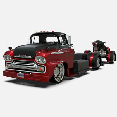 1958 Viking 50 Custom Lowrider Truck with Trailer and Motorc