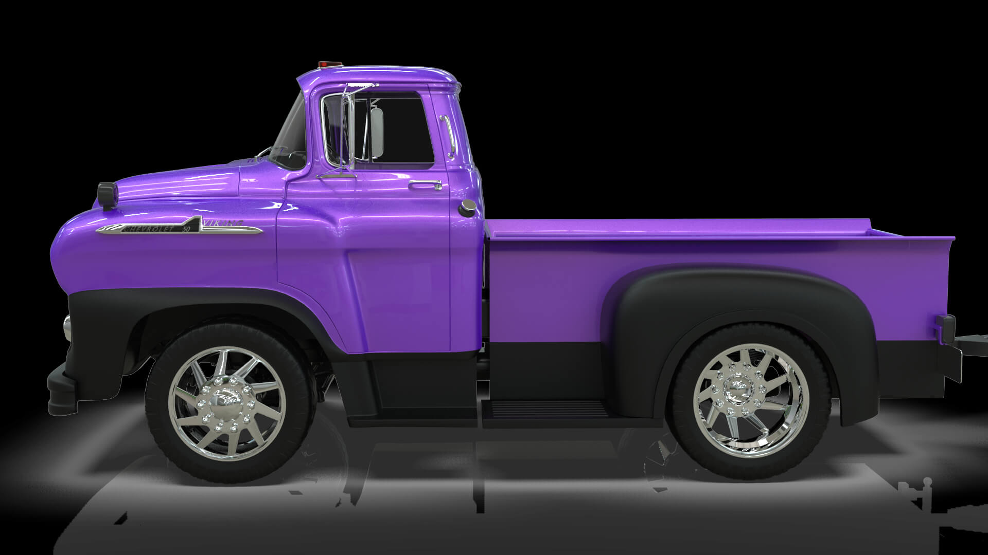 1958 Viking 50 Custom Pickup with Flatbed Trailer and Motorc 3D Model