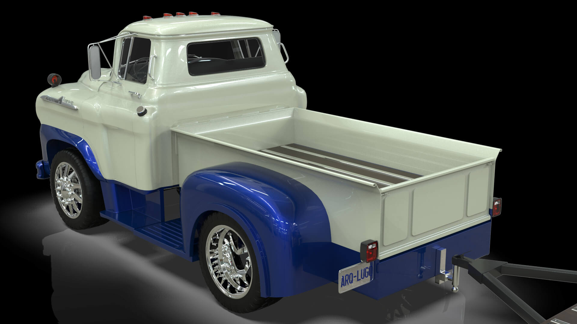 1958 Viking 50 Custom Pickup with Flatbed Trailer and Motorc 3D Model