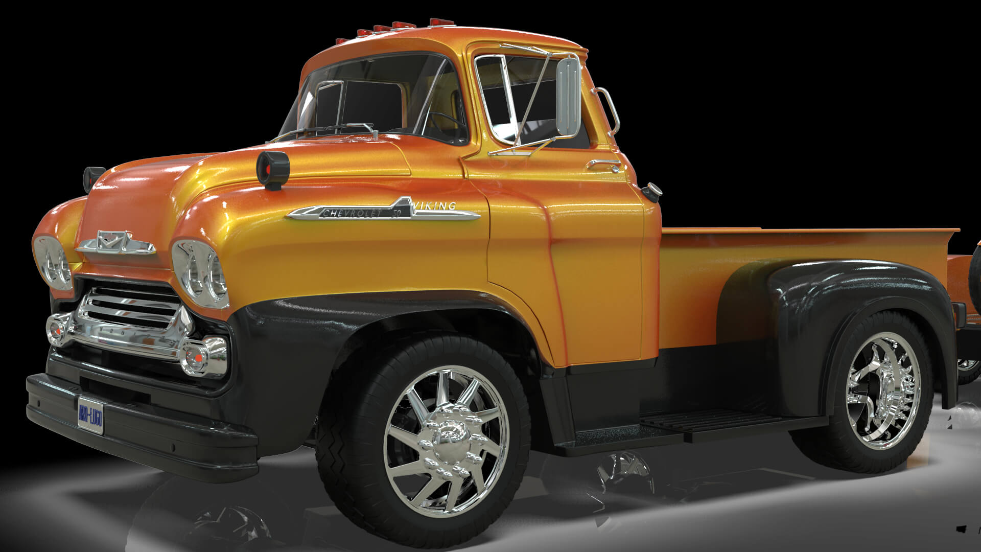 1958 Viking 50 Custom Pickup with Flatbed Trailer and Motorc 3D Model