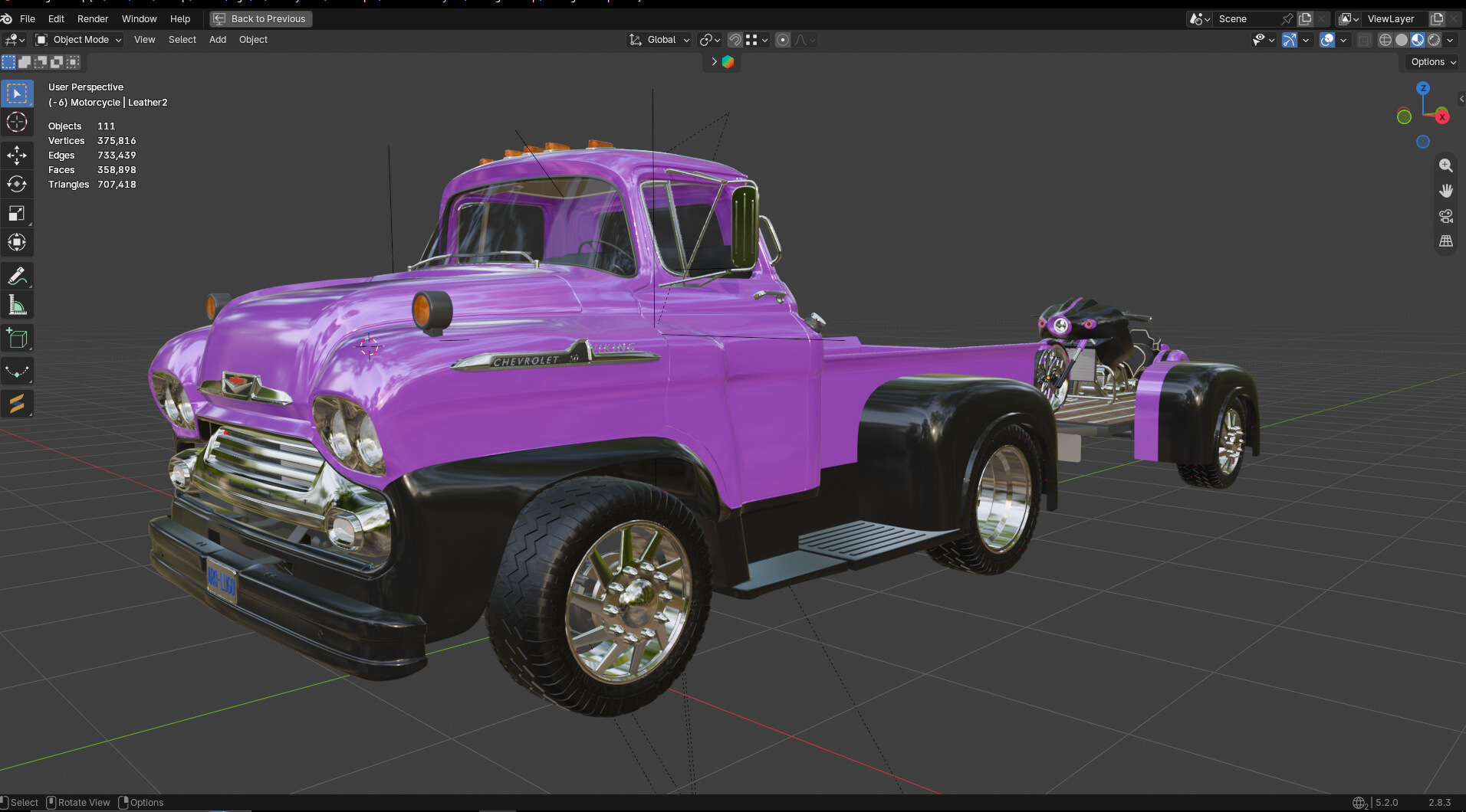1958 Viking 50 Custom Pickup with Flatbed Trailer and Motorc 3D Model
