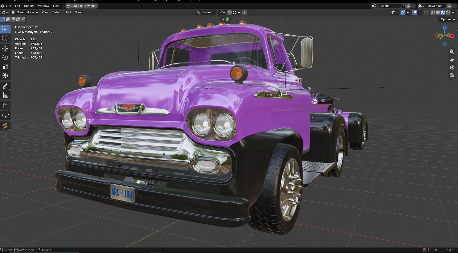 1958 Viking 50 Custom Pickup with Flatbed Trailer and Motorc 3D Model