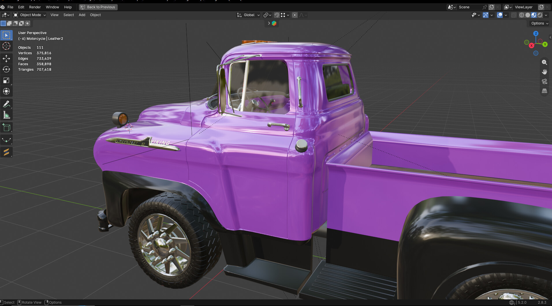 1958 Viking 50 Custom Pickup with Flatbed Trailer and Motorc 3D Model