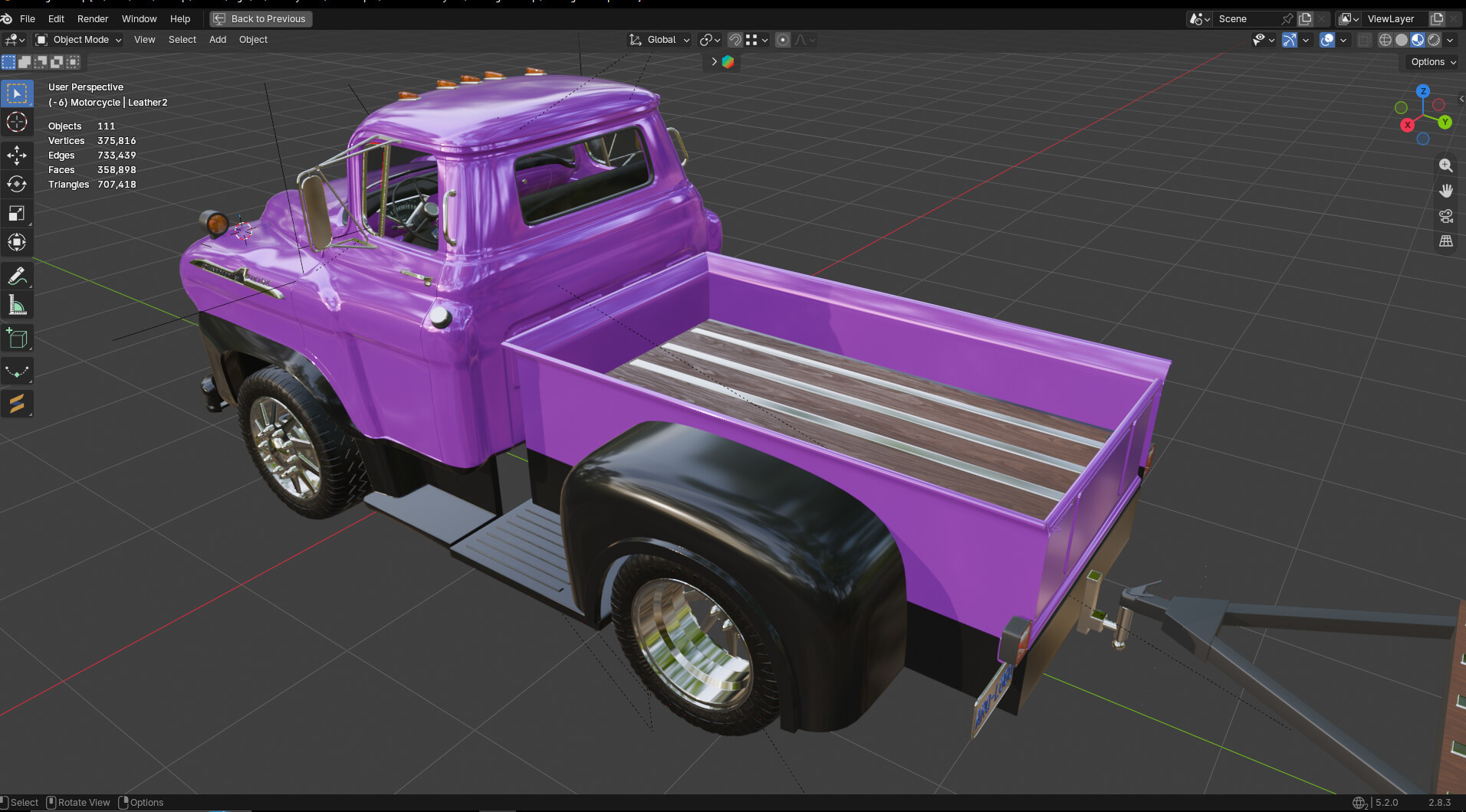 1958 Viking 50 Custom Pickup with Flatbed Trailer and Motorc 3D Model