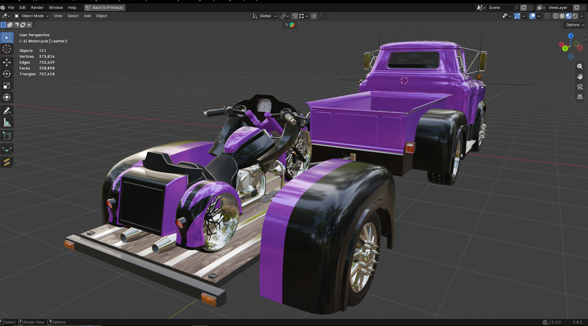 1958 Viking 50 Custom Pickup with Flatbed Trailer and Motorc 3D Model