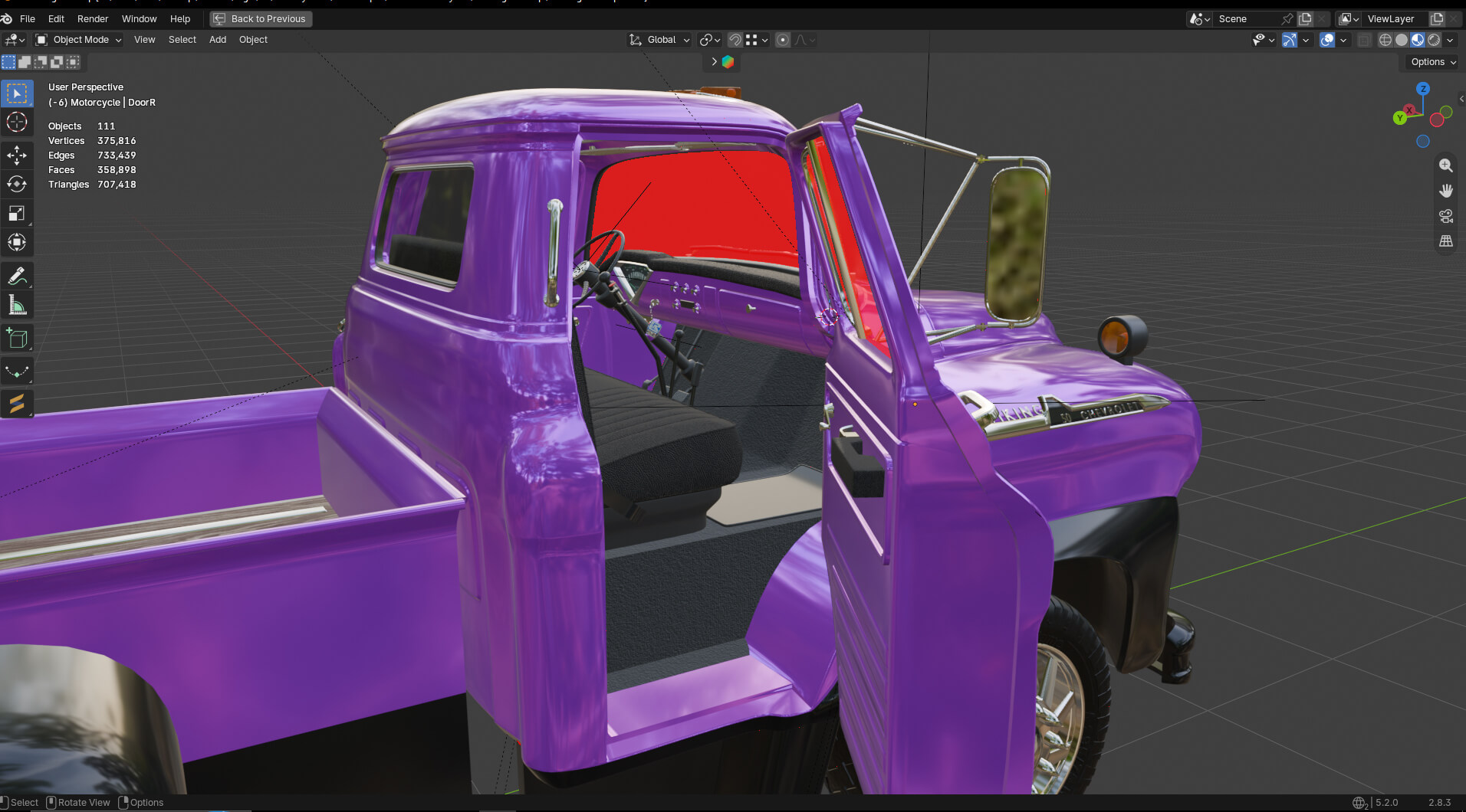 1958 Viking 50 Custom Pickup with Flatbed Trailer and Motorc 3D Model