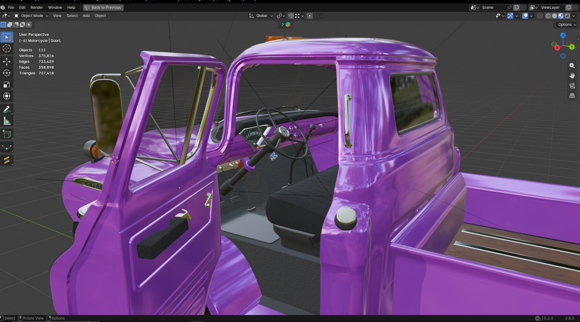 1958 Viking 50 Custom Pickup with Flatbed Trailer and Motorc 3D Model