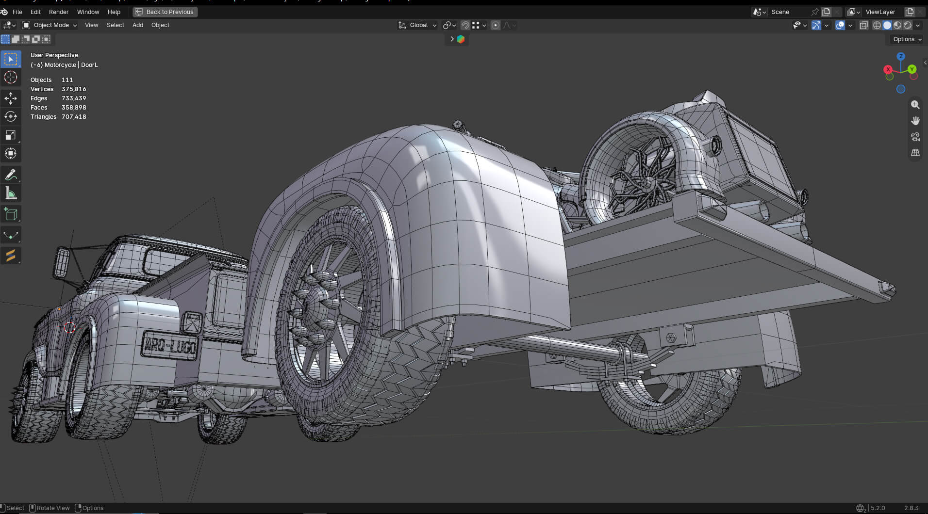 1958 Viking 50 Custom Pickup with Flatbed Trailer and Motorc 3D Model