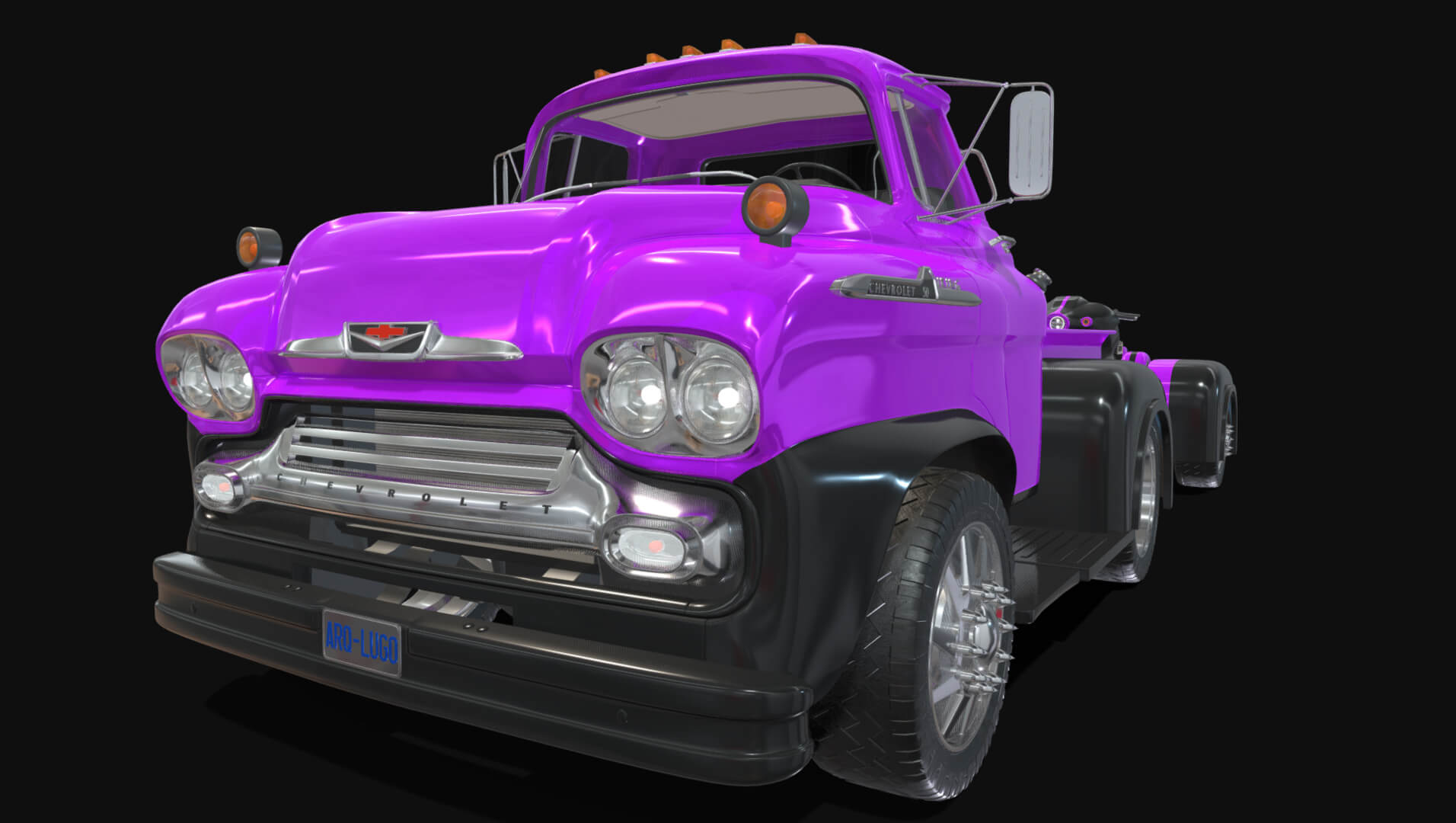 1958 Viking 50 Custom Pickup with Flatbed Trailer and Motorc 3D Model