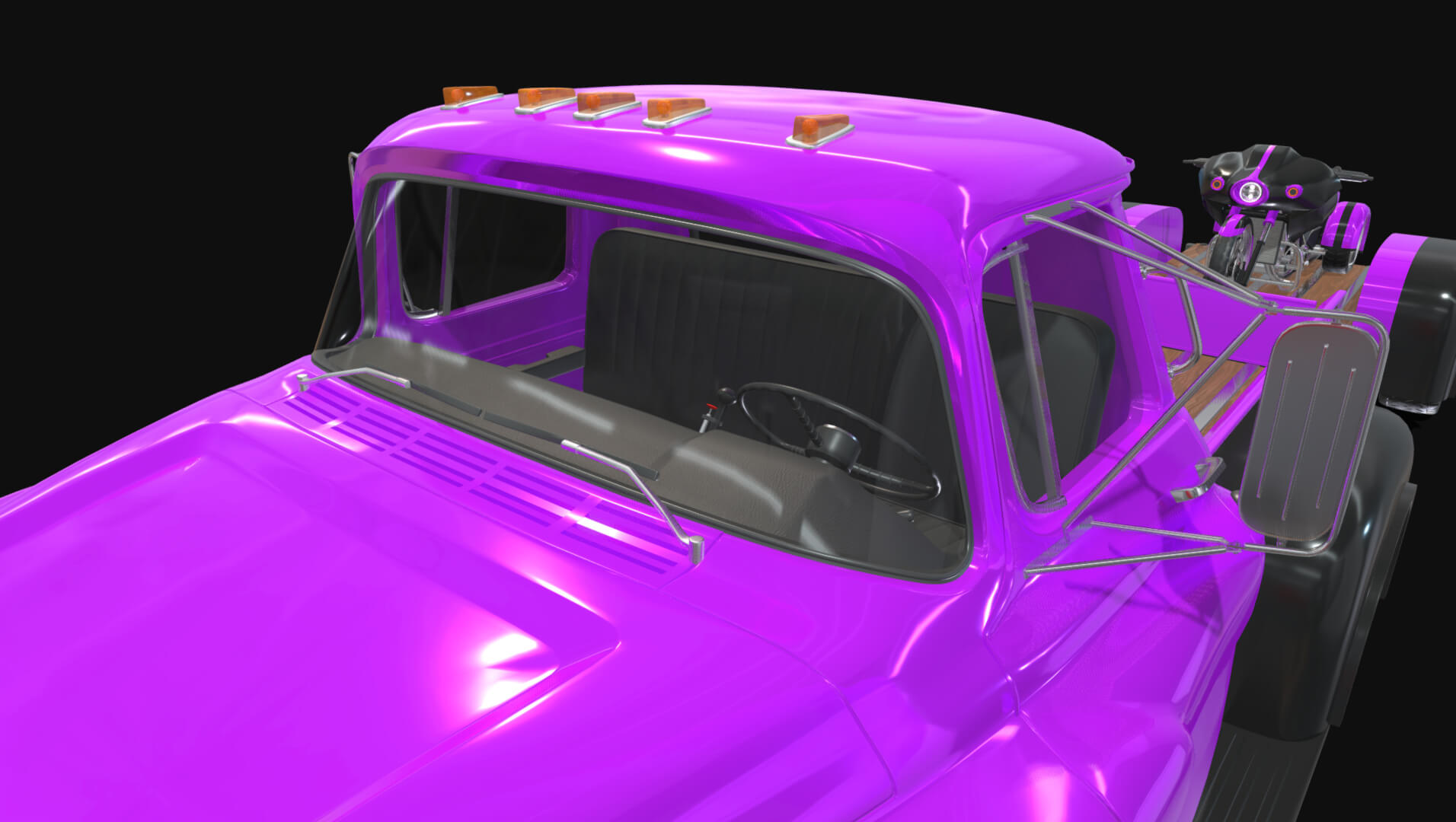 1958 Viking 50 Custom Pickup with Flatbed Trailer and Motorc 3D Model