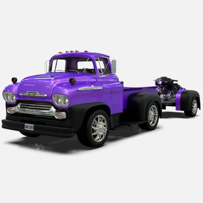 1958 Viking 50 Custom Pickup with Flatbed Trailer and Motorc