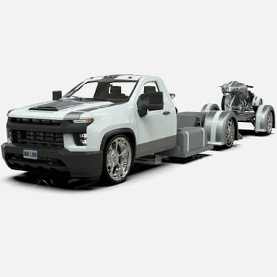 2021 Custom Lowrider Truck with Motorcycle and Trailer