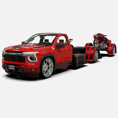 2027 Custom Lowrider Truck with Motorcycle and Trailer