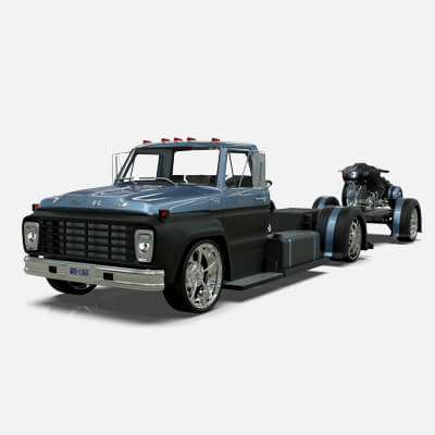 750 Vintage Concept Lowrider Truck with Motorcycle and Trail