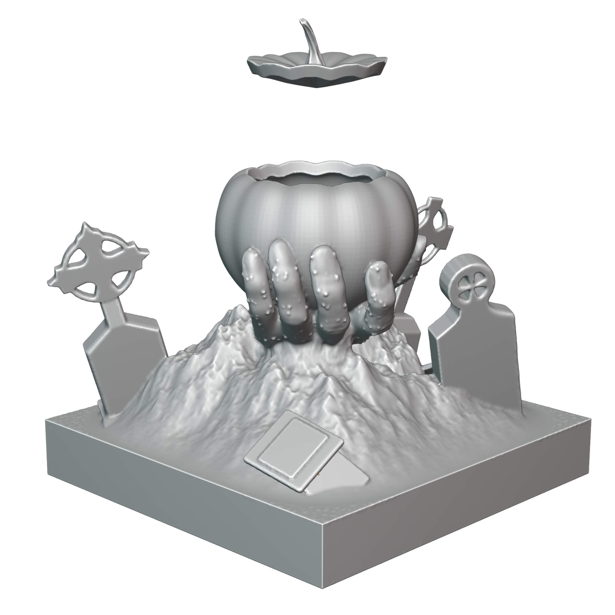 Halloween Pumpkin Tealight Candle Holder &ndash Zombie Hand 3D Model