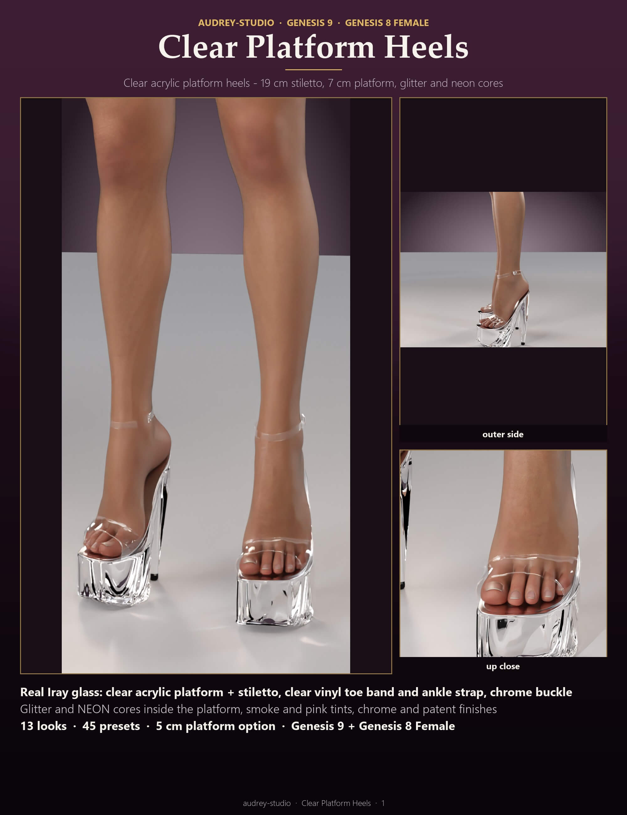 Clear Platform Heels for Genesis 9 and Genesis 8 Female Daz Content