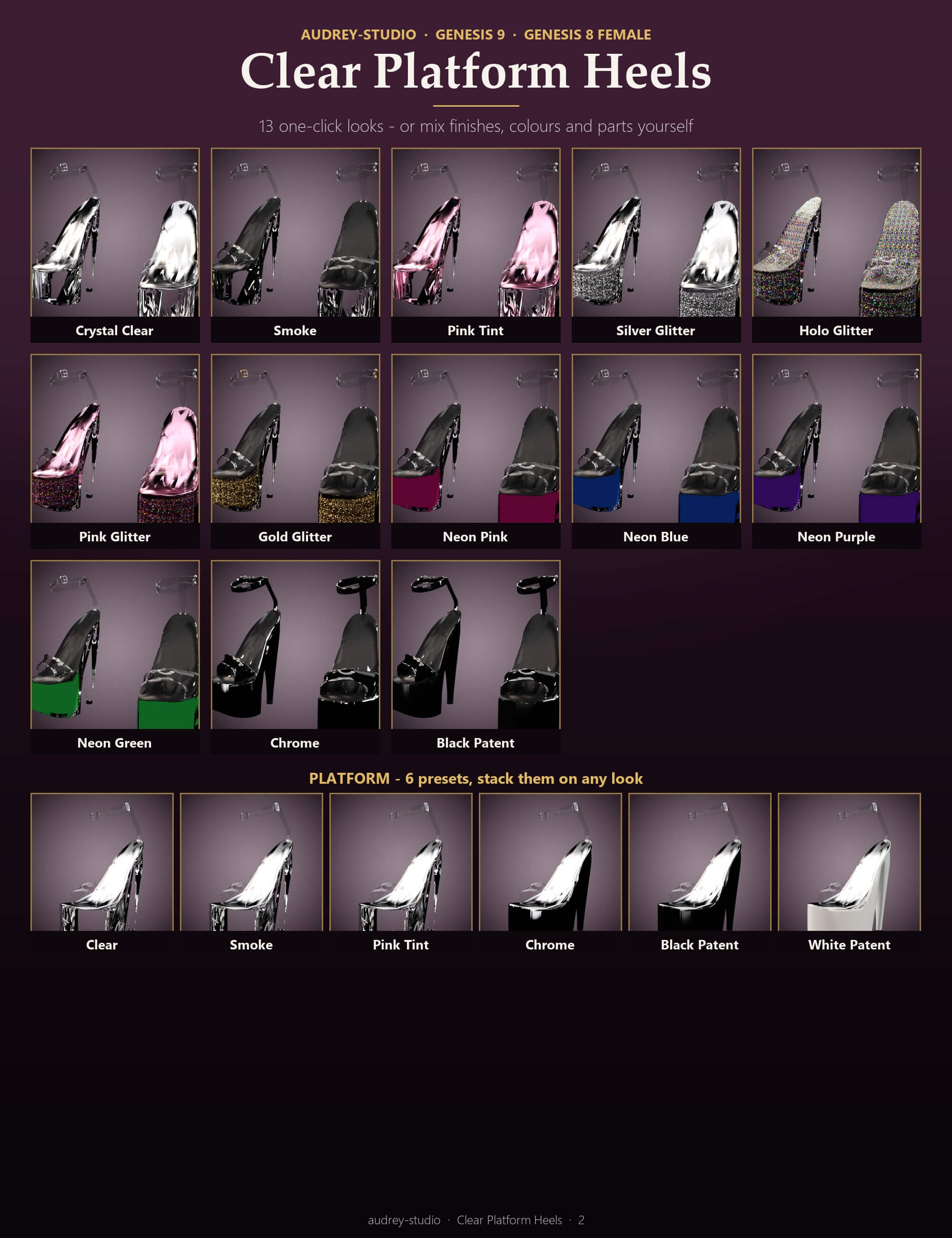 Clear Platform Heels for Genesis 9 and Genesis 8 Female Daz Content