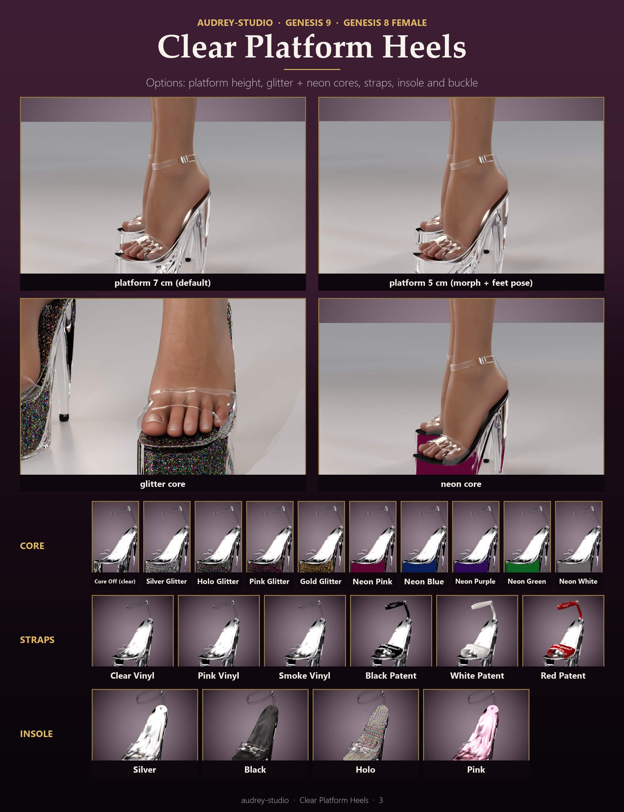 Clear Platform Heels for Genesis 9 and Genesis 8 Female Daz Content