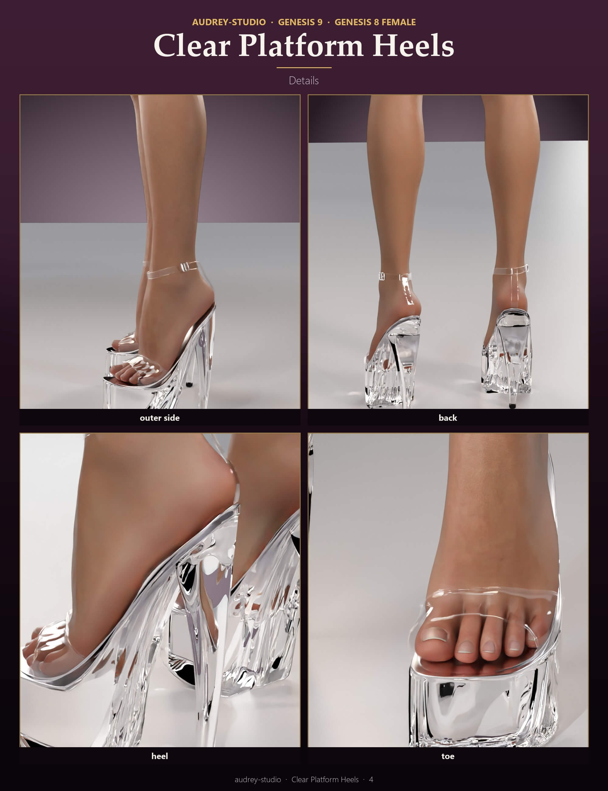 Clear Platform Heels for Genesis 9 and Genesis 8 Female Daz Content